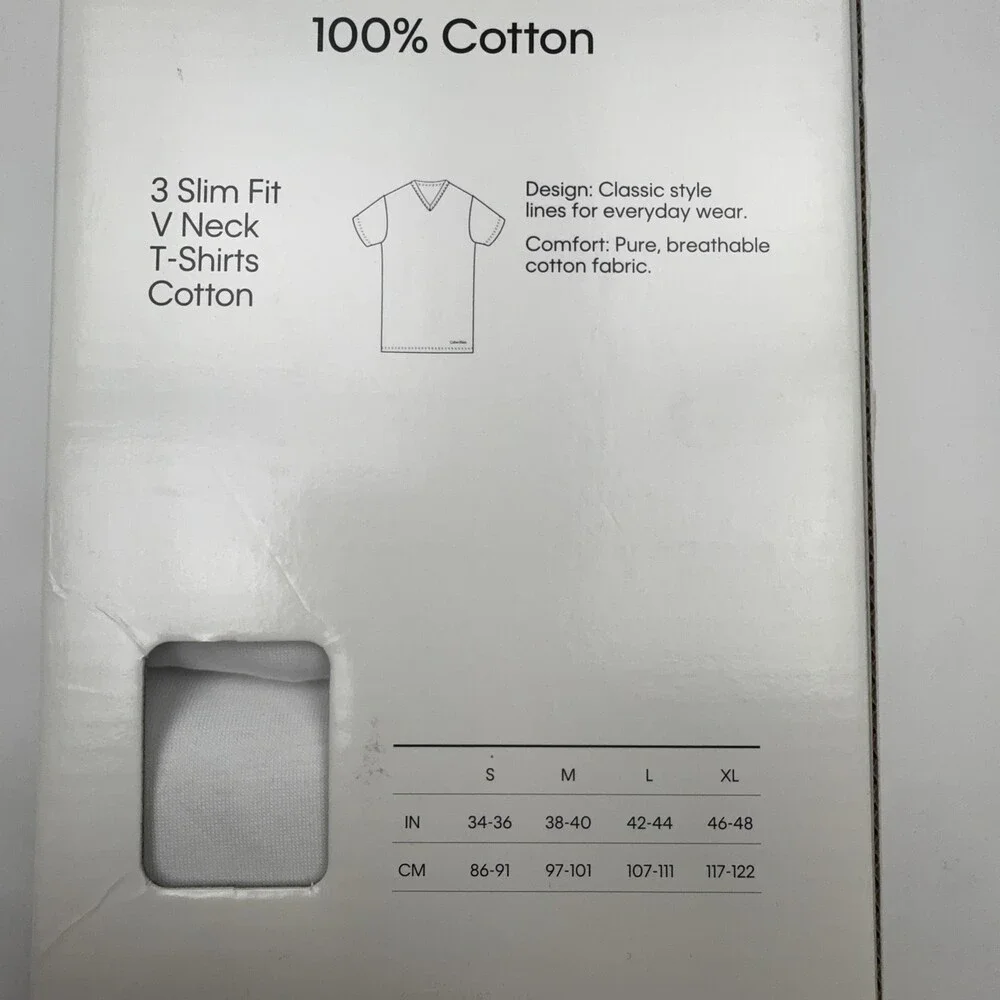 Calvin Klein V Neck T Shirt Undershirt Mens Small White 3 Pack 100% Cotton